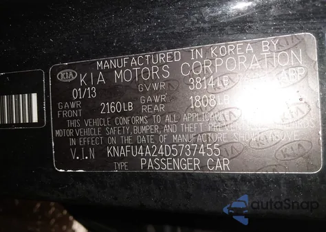 2013 Kia Forte Ex z USA, uszkodzony, nr VIN KNAFU4A24D5737455